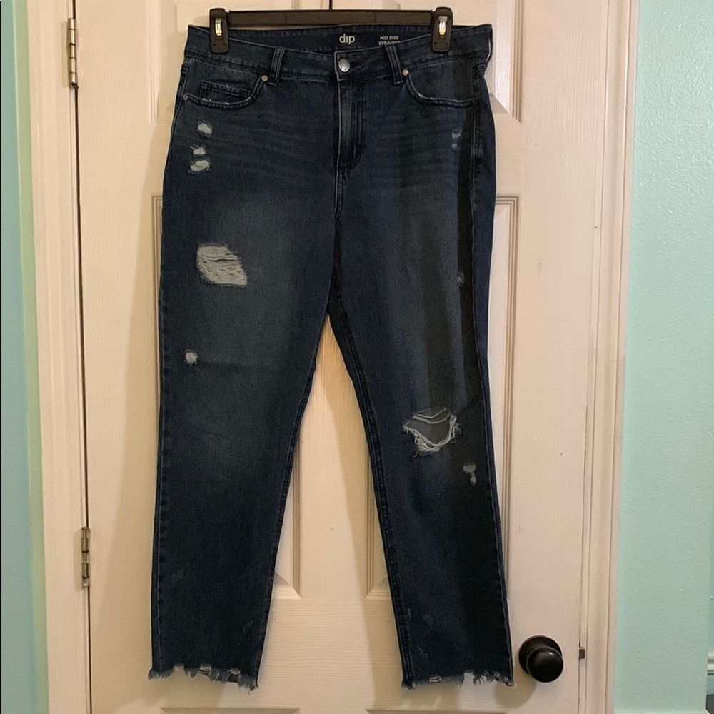 dip Mid Rise Straight Jeans Size 12 Dark Wash